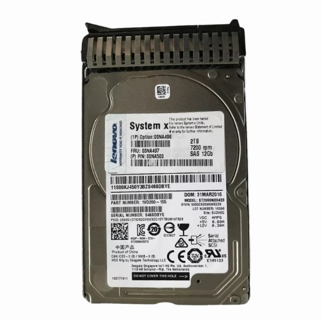 00NA496 Lenovo 2TB 7.2K RPM 12Gb/s SAS Nearline Hot Swap 2.5-inch Internal Hard Drive for System x3550 M5 Server
SKU: 00NA496
Weight: 3.00 lbs
Condition: Refurbished
2TB 7.2K RPM Nearline SAS 12Gbps 2.5-inch internal hard drive
Designed for Lenovo System x3550 M5 servers
Hot-swappable for seamless maintenance