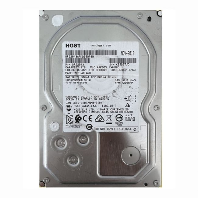 0F22943 HGST Hitachi Ultrastar 7K6000 2TB 7.2K RPM 12Gb/s SAS 512n 128MB Cache ISE 3.5-inch Hard Disk Drive
SKU: 0F22943
Weight: 3.00 lbs
Condition: Refurbished
2TB 7.2K RPM SAS 12Gbps 3.5-inch internal hard drive
128MB cache for improved data throughput
Designed for enterprise applications with ISE and 512n support
Hot-swap capability for seamless maintenance