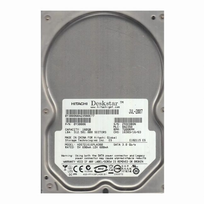 0Y30006 Hitachi Deskstar 7K160 160GB 7.2K RPM 3Gb/s SATA 8MB Cache 3.5-Inch Hard Disk Drive - Hyper Tech Supplies