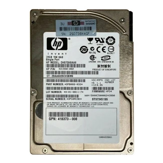 DH072ABAA6 HP 72GB 15K RPM 3Gb/s SAS 2.5-Inch Hard Drive