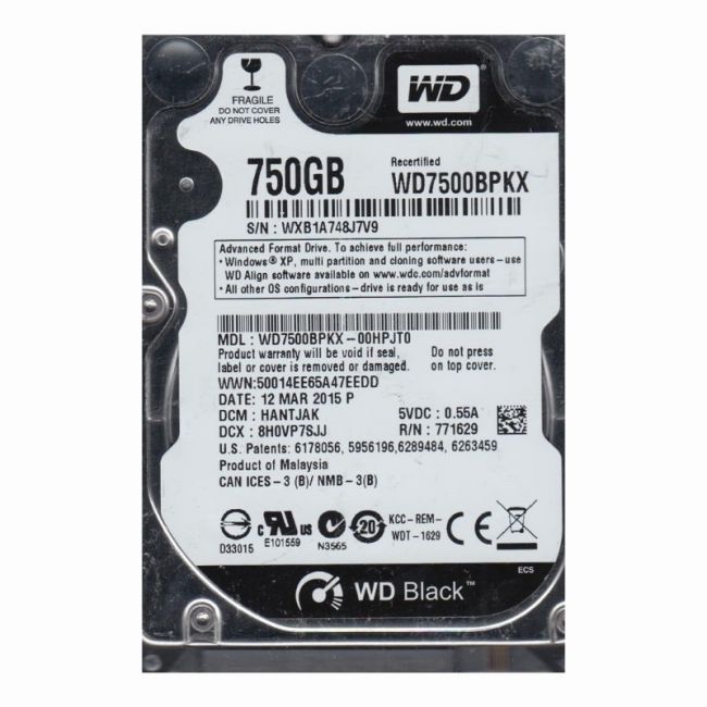 WD7500BPKX-00HPJT0 Western Digital Black 750GB 7.2K RPM 6Gb/s SATA 512n 16MB Cache 2.5-Inch Hard Disk Drive
SKU: WD7500BPKX-00HPJT0
Weight: 3.00 lbs
Condition: Refurbished
750GB storage capacity for ample space in compact devices
7,200 RPM speed for efficient data retrieval
16MB cache enhances data transfer and access speed
2.5-inch form factor for use in laptops and small desktops