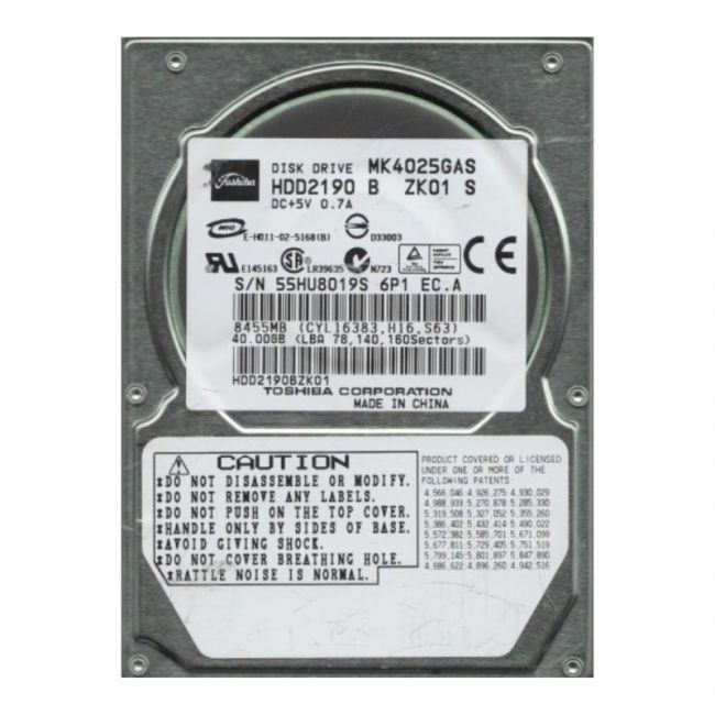 MK4025GAS Toshiba 40GB 4.2K RPM ATA-100 8MB Cache 2.5-inch Internal Hard Drive