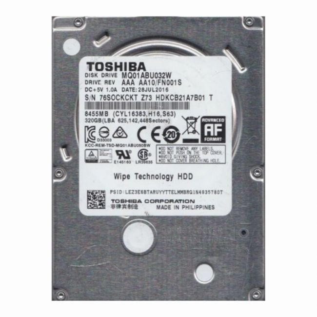 MQ01ABU032W Toshiba Mobile Thin 320GB 5.4K RPM 6Gb/s SATA 512e 8MB Cache 2.5-inch Internal Hard Drive