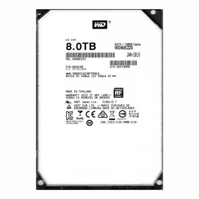 WD80EZZX Western Digital 8TB 5.4K RPM 6Gb/s SATA 128MB Cache 3.5-Inch Hard Disk Drive