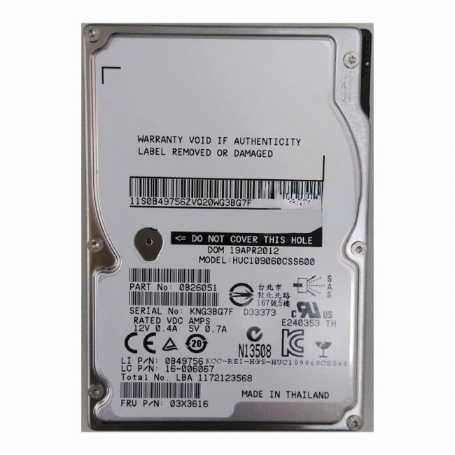 03X3616 Lenovo 600GB 10K RPM 6Gb/s SAS 64MB Cache 2.5-inch Internal Hard Drive for ThinkServer RD640 and RD530