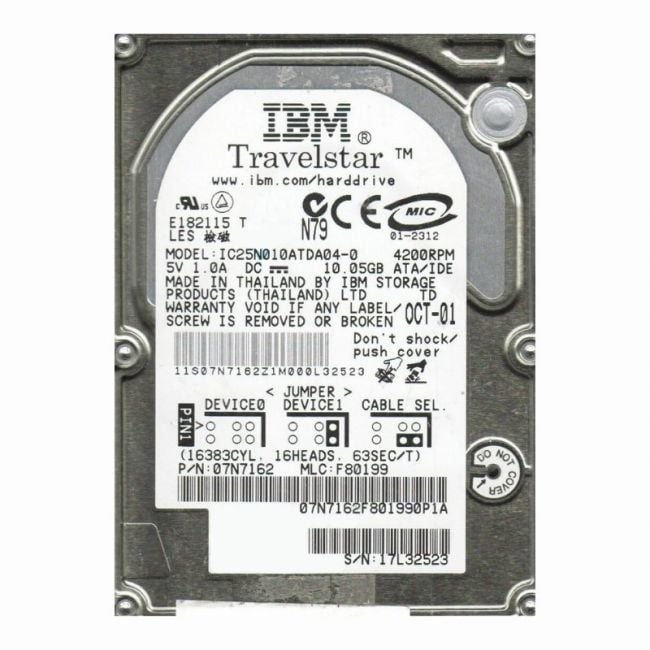 07N7162 IBM Travelstar 15GN 10GB 4.2K RPM IDE Ultra ATA-66 2.5-inch Hard Drive
SKU: 07N7162
Weight: 3.00 lbs
Condition: Refurbished
10GB storage capacity designed for portable computing
4,200 RPM spindle speed for reliable data access
Ultra ATA-66 interface for improved data transfer rates
2.5-inch form factor ideal for laptops and compact systems
