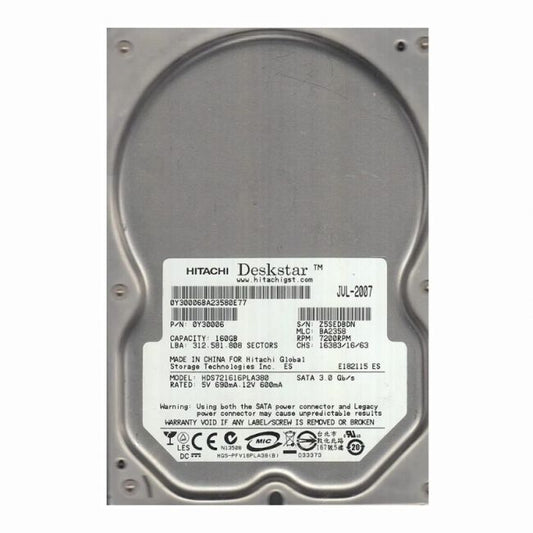 0Y30006 Hitachi Deskstar 7K160 160GB 7.2K RPM 3Gb/s SATA 8MB Cache 3.5-Inch Hard Disk Drive
SKU: 0Y30006
Weight: 3.00 lbs
Condition: Refurbished
160GB storage capacity for desktops and workstations
7,200 RPM spindle speed ensures responsive performance
3Gb/s SATA interface for faster data transfer
3.5-inch form factor with 8MB cache for enhanced efficiency