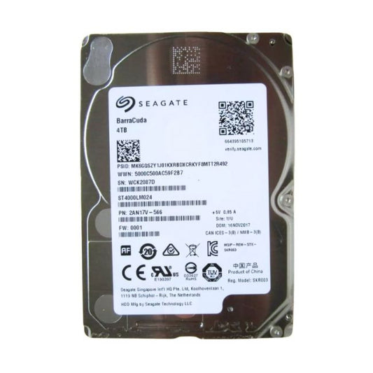2AN17V-566 Seagate BarraCuda 4TB 5.4K RPM SATA 6Gb/s 128MB Cache (512e) 2.5-inch Hard Drive
SKU: 2AN17V-566
Weight: 3.00 lbs
Condition: Refurbished
✔ 4TB capacity with 5400 RPM speed for efficient storage
✔ 128MB cache and SATA 6Gb/s interface for fast data transfer
✔ 2.5" form factor designed for compact systems and portable devices
