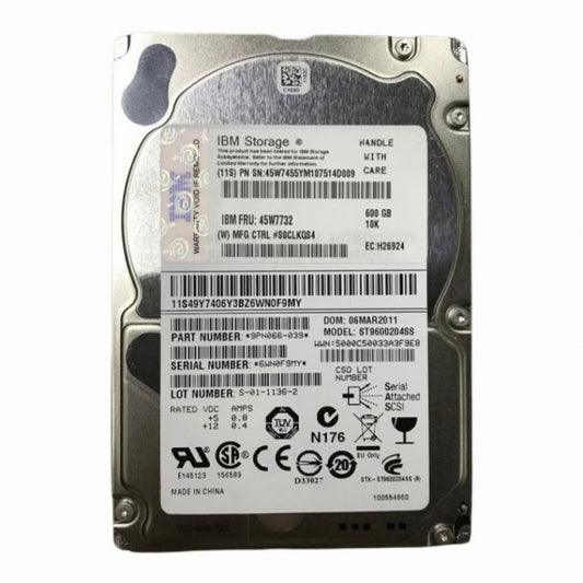 45W7732 IBM 600GB 10K RPM 6GB/s SAS SFF 2.5-inch Hot-Swapable Hard Disk Drive
SKU: 45W7732
Weight: 3.00 lbs
Condition: Refurbished
600GB storage capacity ideal for enterprise workloads
10,000 RPM spindle speed delivers fast data access
SAS 6Gb/s interface ensures high-speed data transfer
2.5-inch hot-swappable design for easy installation and maintenance