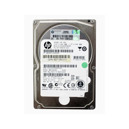 507129-013 HP 600GB 10K RPM 6Gb/s SAS 64MB Cache 2.5-inch Hard Drive
SKU: 507129-013
Weight: 3.00 lbs
Condition: Refurbished
600GB storage capacity with 10,000 RPM spindle speed
6Gb/s SAS interface for fast data transfer rates
64MB cache to enhance read/write performance
Compact 2.5-inch form factor suitable for enterprise servers