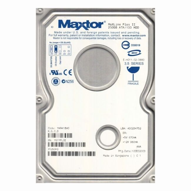 7Y250P0 Maxtor Maxline Plus II 250GB 7.2K RPM ATA/IDE-133 Ultra DMA 8MB Cache 3.5 Inch Hard Drive
SKU: 7Y250P0
Weight: 3.00 lbs
Condition: Refurbished
250GB 7200 RPM 3.5-inch internal hard drive
Ultra ATA/133 interface with 133MB/s burst transfer rate
8MB cache for efficient data handling
Average seek time of 9ms for quick data access
