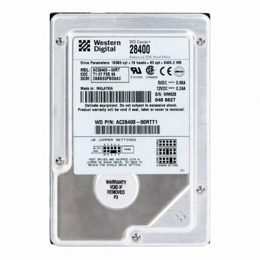 AC28400-00RT Western Digital Caviar 8.4GB 5.4K RPM EIDE 512KB Cache 3.5-inch Hard Disk Drive
SKU: AC28400-00RT
Weight: 3.00 lbs
Condition: Refurbished
8.4GB storage capacity designed for legacy desktop systems
5,400 RPM spindle speed for reliable data access
EIDE interface for compatibility with older systems
512KB cache for improved data transfer and access speeds
