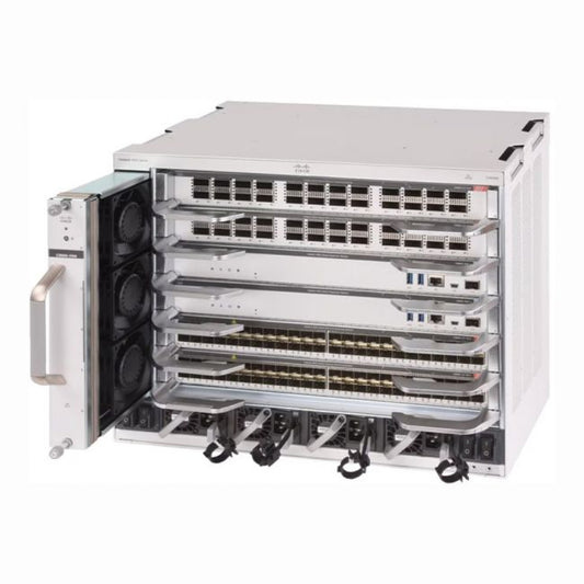 C9606R Cisco Catalyst 9600 Series C9606R 6 x Expansion Slots Switch Chassis
SKU: C9606R
Weight: 56.00 lbs
Condition: Refurbished
6‑slot modular chassis designed for Catalyst 9600 Series deployments
Supports dual supervisor engines for redundancy and in‑service upgrades
Expandable with up to four line‑card slots and four power‑supply bays
Side‑to‑side airflow and efficient cable management in enterprise racks