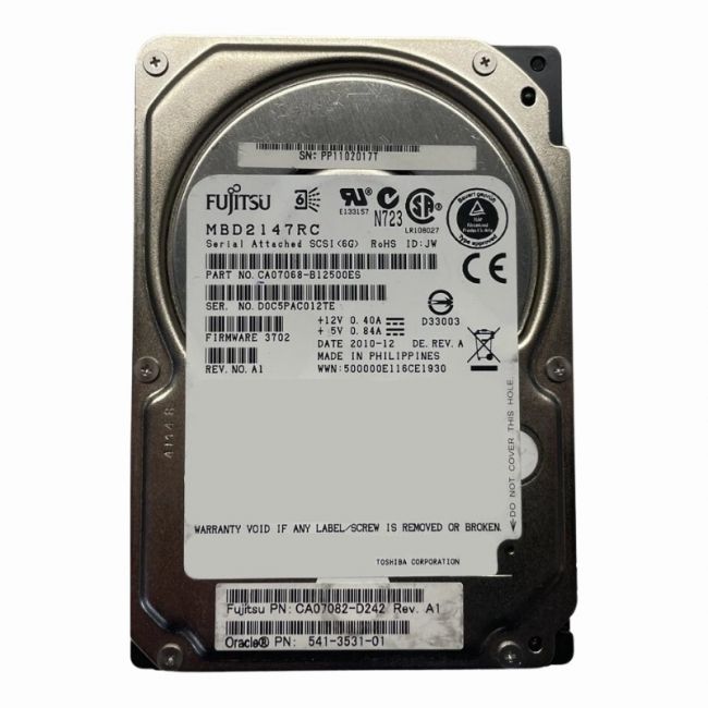 CA07068-B12500ES Fujitsu 146GB 10K RPM SAS 2.5-Inch Hard Disk Drive
SKU: CA07068-B12500ES
Weight: 3.00 lbs
Condition: Refurbished
146GB 10K RPM SAS 2.5-inch internal hard drive
Designed for enterprise servers and storage systems
Offers high-speed data access and reliability
Ideal for applications requiring fast data retrieval