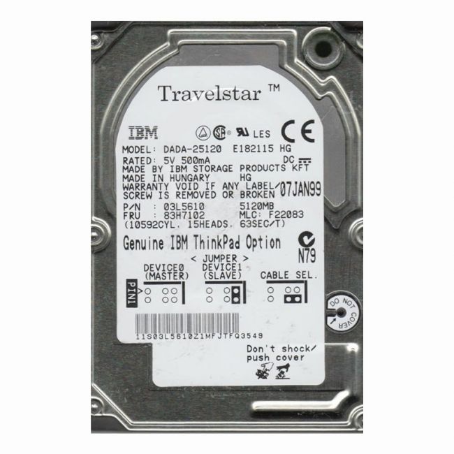 DADA-25120 IBM Travelstar 6GT 5GB 4.2K RPM IDE Ultra ATA/33 (ATA-4) 512KB Cache 2.5-inch Hard Drive for ThinkPad 2645 and 600
SKU: DADA-25120
Weight: 3.00 lbs
Condition: Refurbished
5.1GB storage capacity suitable for legacy laptop systems
4,200 RPM spindle speed ensures reliable data access
IDE Ultra ATA/33 (ATA-4) interface for compatibility with older devices
512KB cache in a 2.5-inch form factor for efficient performance
