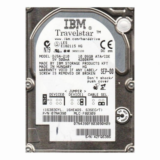 DJSA-210 IBM 10GB 4.2K RPM IDE Ultra ATA/66 (ATA-5) 512KB Cache 2.5-inch Hard Drive
SKU: DJSA-210
Weight: 3.00 lbs
Condition: Refurbished
10GB storage capacity ideal for older or compact systems
4,200 RPM rotational speed for moderate performance
Ultra ATA/66 interface with ATA-5 for efficient data transfer
512KB cache for improved data handling and responsiveness