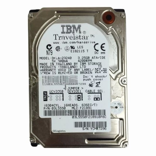 DKLA-23240 IBM Travelstar 4GN 3.2GB 4.2K RPM IDE Ultra ATA/33 (ATA-4) 463KB Cache 2.5-Inch Hard Drive
SKU: DKLA-23240
Weight: 3.00 lbs
Condition: Refurbished
3.2GB storage capacity for compact computing needs
4,200 RPM spindle speed for efficient data retrieval
Ultra ATA/33 interface for compatibility with older systems
2.5-inch form factor with 463KB cache for better performance