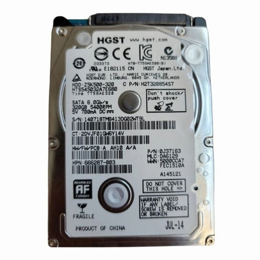 H2T320854S7 HGST 320GB 5.4K RPM 6Gb/s SATA 2.5-inch Hard Drive
SKU: H2T320854S7
Weight: 3.00 lbs
Condition: Refurbished
320GB storage capacity for laptop and portable computing
5,400 RPM spindle speed for quiet and efficient performance
SATA 6Gb/s interface for faster data transfer
2.5-inch form factor ideal for compact devices