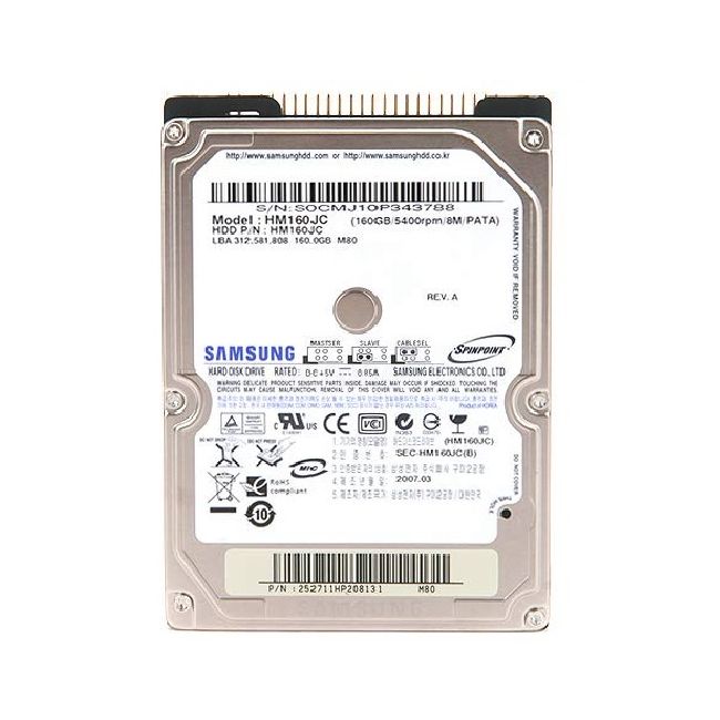 HM160JC Samsung SpinPoint M80 160GB 5400RPM IDE / ATA-100 8MB Cache 2.5-inch Hard Drive
SKU: HM160JC
Weight: 3.00 lbs
Condition: Refurbished
✔ 160GB capacity with 5400 RPM speed for efficient performance
✔ 8MB cache and IDE/ATA-100 interface for reliable data transfer
✔ 2.5-inch form factor, ideal for laptops and portable devices