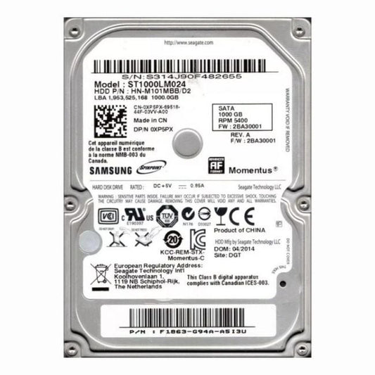 HN-M101MBB/D2 Samsung Spinpoint M8 1TB 5.4K RPM 3Gb/s SATA 8MB Cache 2.5-inch Hard Drive
SKU: HN-M101MBB/D2
Weight: 3.00 lbs
Condition: Refurbished
1TB storage capacity for high-capacity storage needs
5,400 RPM spindle speed for smooth and energy-efficient performance
SATA 3Gb/s interface for reliable data transfer rates
2.5-inch form factor ideal for laptops and portable applications