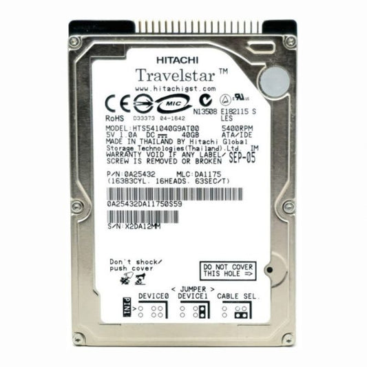HTE541040G9AT00 Hitachi Travelstar E5K100 40GB 5.4K RPM ATA-100 8MB Cache 2.5-inch Internal Hard Drive
SKU: HTE541040G9AT00
Weight: 3.00 lbs
Condition: Refurbished
40GB storage capacity designed for portable storage needs
5,400 RPM spindle speed for reliable performance
ATA-100 interface for compatibility with older systems
8MB cache for efficient data handling and retrieval