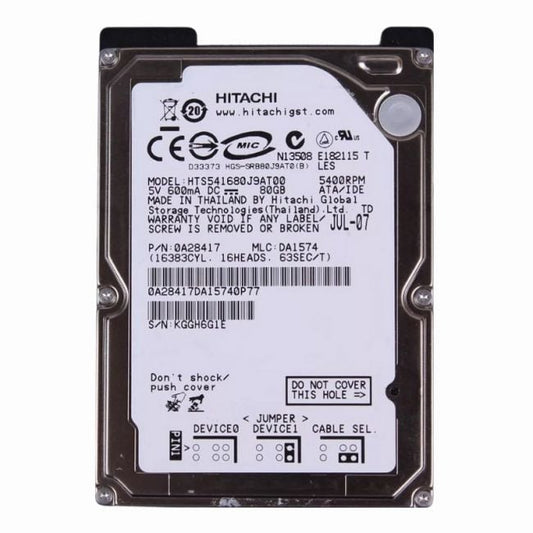 HTS541680J9AT00 Hitachi Travelstar 5K160 80GB 5.4K RPM ATA-100 8MB Cache 2.5-inch Internal Hard Drive
SKU: HTS541680J9AT00
Weight: 3.00 lbs
Condition: Refurbished
80GB storage capacity ideal for compact laptop and portable systems
5,400 RPM spindle speed offers balanced performance and energy efficiency
ATA-100 interface for reliable data transfer in older devices
2.5-inch form factor with 8MB cache for optimal space and efficiency