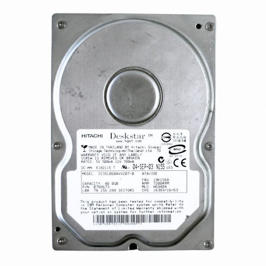 IC35L060AVV207 Hitachi 40GB 7.2K RPM IDE 1.5Gb/s 3.5-inch Hard Disk Drive
SKU: IC35L060AVV207
Weight: 3.00 lbs
Condition: Refurbished
40GB storage capacity for basic desktop applications
7,200 RPM speed for fast data access
IDE interface with 1.5Gb/s data transfer rate
3.5-inch form factor for compatibility with standard desktop systems