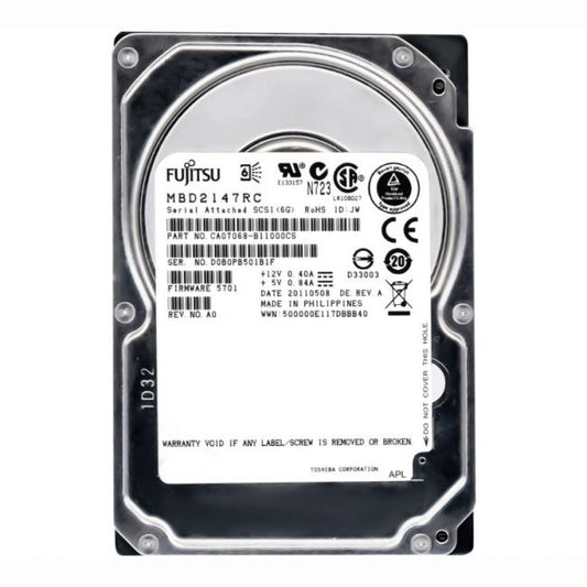 MBD2147RC Fujitsu 146GB 10K RPM 6Gb/s SAS 16MB Cache 2.5-inch Hard Drive
SKU: MBD2147RC
Weight: 3.00 lbs
Condition: Refurbished
146GB 10K RPM 6Gbps SAS 2.5-inch enterprise hard drive
16MB cache for efficient data handling
Average seek time of 3.8 ms for rapid data access
