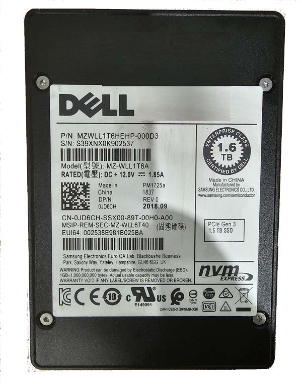 MZWLL1T6HEHP-000D3 - Samsung 1.6TB TLC PCIe 3.0 x4 U.2 2.5 Inch SSD