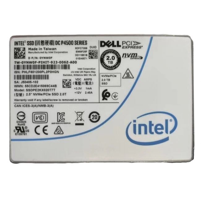 SSDPE2KX020T7T Intel 2TB DC P4500 PCIe 3.1 x4 NVMe 2.5-inch Solid State Drive Dell OEM
SKU: SSDPE2KX020T7T
Weight: 3.00 lbs
Condition: Refurbished
2TB capacity for high-performance enterprise storage
PCIe 3.1 x4 NVMe interface delivering ultra-fast data transfer speeds
2.5-inch form factor optimized for dense server and storage arrays
Designed for demanding data center workloads with high endurance