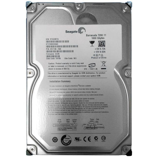 ST31000333AS Seagate Barracuda 7200.11 1TB 7200RPM SATA 3GB/s 32MB Cache 3.5-inch Hard Drive
SKU: ST31000333AS
Weight: 3.00 lbs
Condition: Refurbished