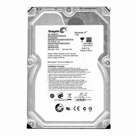 ST31000520AS Seagate Barracuda LP 1TB 5900RPM SATA 3GB/s 32MB Cache 3.5-inch Hard Drive
SKU: ST31000520AS
Weight: 3.00 lbs
Condition: Refurbished
1TB storage capacity with 5,900 RPM speed
SATA 3Gb/s interface with 32MB cache for efficient data access
3.5-inch form factor suitable for desktop systems