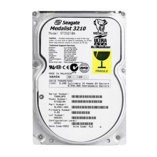 ST33210A Seagate Medalist 3210 3.2GB 5.4K RPM ATA-33 256KB Cache 3.5" Internal Hard Disk Drive
SKU: ST33210A
Weight: 3.00 lbs
Condition: Refurbished
✔ 3.2GB capacity with 5400 RPM speed for reliable performance
✔ 256KB cache and ATA-33 interface for effective data transfer
✔ 3.5" form factor designed for desktop systems and applications
