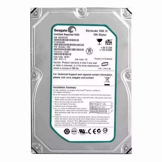 ST3500630A Seagate Barracuda 7200.10 Series 500GB 7.2K RPM Ultra ATA/100 16MB Cache 3.5-Inch Hard Disk Drive
SKU: ST3500630A
Weight: 3.00 lbs
Condition: Refurbished
500GB storage capacity for high-volume data management
7,200 RPM speed for quick data access and retrieval
Ultra ATA/100 interface for compatibility with older systems
16MB cache for efficient data handling and improved performance