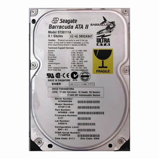 ST39111A Seagate Barracuda 9.1GB 7.2K RPM Ultra ATA/66 2MB Cache 3.5-Inch Hard Disk Drive
SKU: ST39111A
Weight: 3.00 lbs
Condition: Refurbished
9.1GB storage capacity for entry-level desktop applications
7,200 RPM speed for quick data access and reliable performance
Ultra ATA/66 interface for efficient data transfer rates
3.5-inch form factor with 2MB cache for optimized storage performance