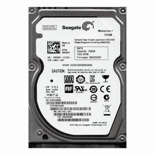 ST9750420AS Seagate Momentus 750GB 7.2K RPM 3Gb/s SATA 512n 16MB Cache 2.5-Inch Hard Disk Drive
SKU: ST9750420AS
Weight: 3.00 lbs
Condition: Refurbished
750GB storage capacity for ample data storage
7,200 RPM speed for quick data access and file transfers
3Gb/s SATA interface for reliable data transfer
16MB cache buffer enhances performance in a 2.5-inch form factor