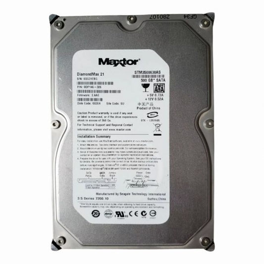 STM3500630A Maxtor DiamondMax 21 500GB 7.2K RPM IDE/ATA-100 16MB Cache 3.5-Inch Hard Disk Drive
SKU: STM3500630A
Weight: 3.00 lbs
Condition: Refurbished
500GB capacity ideal for storing large files and backups
7,200 RPM spindle speed for reliable data access
IDE/ATA-100 interface compatible with legacy systems
3.5-inch form factor with 16MB cache for improved performance