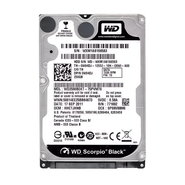 W94DJ Dell 250GB 7.2K RPM 3Gb/s SATA 16MB Cache 2.5" Hard Drive
SKU: WD2500BEKT
Weight: 3.00 lbs
Condition: Refurbished
✔ 250GB capacity and 7200 RPM speed for efficient storage
✔ 3Gb/s SATA interface and 16MB cache for quick data access
✔ Compact 2.5" form factor, ideal for laptops and compact systems