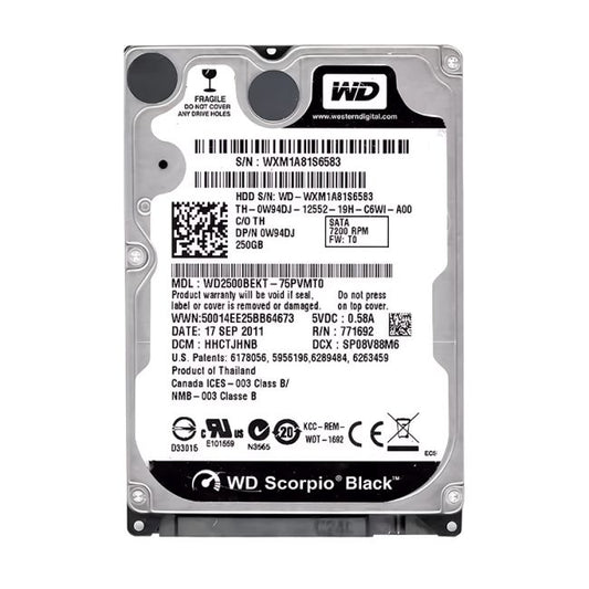 W94DJ Dell 250GB 7.2K RPM 3Gb/s SATA 16MB Cache 2.5" Hard Drive
SKU: WD2500BEKT
Weight: 3.00 lbs
Condition: Refurbished
✔ 250GB capacity and 7200 RPM speed for efficient storage
✔ 3Gb/s SATA interface and 16MB cache for quick data access
✔ Compact 2.5" form factor, ideal for laptops and compact systems