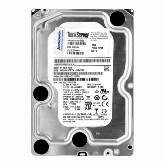 WD1003FBYX-88Y7B0 Western Digital RE4 1TB 7.2K RPM 6Gb/s SATA 512n 64MB Cache 3.5-Inch Hard Disk Drive
SKU: WD1003FBYX-88Y7B0
Weight: 3.00 lbs
Condition: Refurbished
1TB storage capacity ideal for enterprise and RAID applications
7,200 RPM spindle speed for reliable and fast data access
6Gb/s SATA interface with 64MB cache for enhanced pe