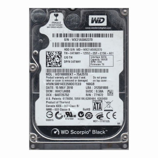 WD1600BEKT-75A25T0 Western Digital Scorpio Black 160GB 7.2K RPM 3Gb/s SATA 16MB Cache 2.5-Inch Hard Disk Drive
SKU: WD1600BEKT-75A25T0
Weight: 3.00 lbs
Condition: Refurbished
160GB storage capacity for portable computing needs
7,200 RPM rotational speed for enhanced performance
SATA 3Gb/s interface for quick data transfer
16MB cache for optimized data access and system responsiveness