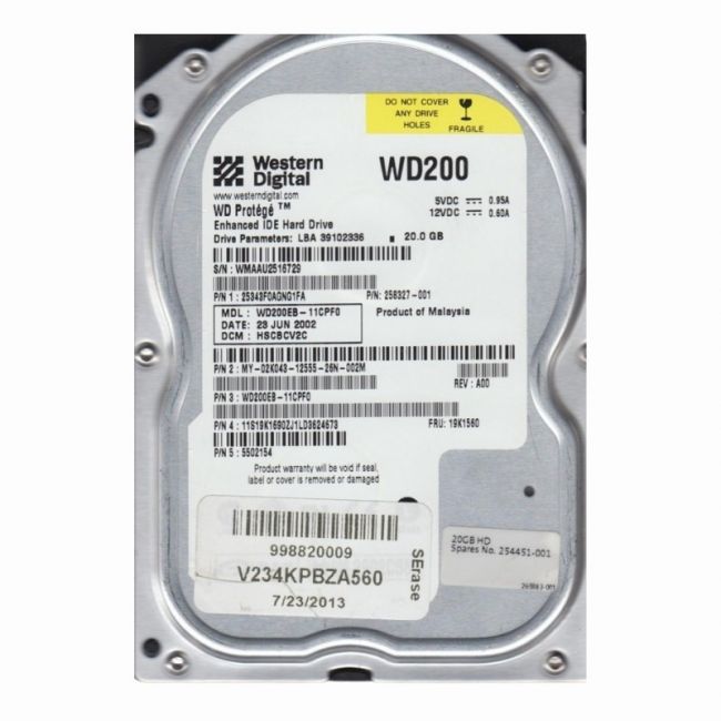 WD200EB-11CPF0 Western Digital Protege 20GB 5.4K RPM EIDE 2MB Cache 3.5-Inch Hard Disk Drive
SKU: WD200EB-11CPF0
Weight: 3.00 lbs
Condition: Refurbished
20GB storage capacity for basic desktop applications
5,400 RPM spindle speed for reliable data access
EIDE interface offering compatibility with older systems
3.5-inch form factor with 2MB cache for efficient performance
