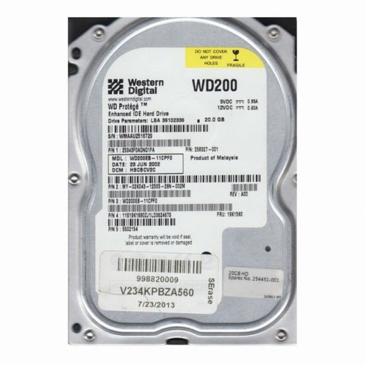 WD200EB-11CPFO Western Digital Protege 20GB 5.4K RPM EIDE 2MB Cache 3.5-Inch Hard Disk Drive
SKU: WD200EB-11CPFO
Weight: 3.00 lbs
Condition: Refurbished
20GB storage capacity designed for basic desktop use
5,400 RPM speed for efficient everyday performance
EIDE interface for compatibility with older systems
3.5-inch form factor with 2MB cache for reliable data handling