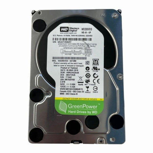 WD20EVDS-63T3B0 - Western Digital AV-GP 2TB 5400 RPM SATA 3Gb/s 512n 32MB Cache 3.5-Inch Hard Drive
SKU: WD20EVDS-63T3B0
Weight: 3.00 lbs
Condition: Refurbished
2TB storage capacity ideal for home media and surveillance systems
5,400 RPM spindle speed for quieter and cooler operation
3Gb/s SATA interface for stable data transfer rates
32MB cache buffer for smooth and efficient data access