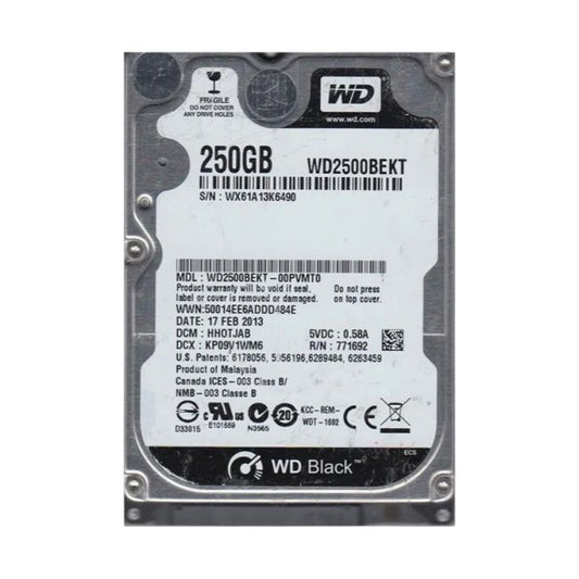 WD2500BEKT-00PVMT0 Western Digital 250GB 7.2K RPM 3Gb/s SATA 2.5" Laptop Hard Drive
SKU: WD2500BEKT-00PVMT0
Weight: 3.00 lbs
Condition: Refurbished
✔ 250GB storage capacity with 7200 RPM for enhanced laptop performance
✔ SATA 3.0Gb/s interface for faster data transfer speeds
✔ Compact 2.5" form factor, ideal for laptop upgrades and portable systems