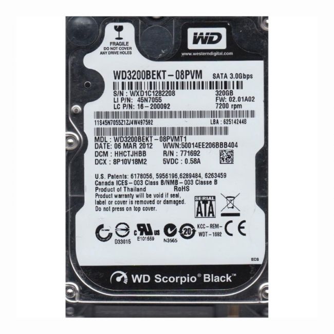 WD3200BEKT-08PVMT1 Western Digital Scorpio Black 320GB 7.2K RPM 3Gb/s SATA 512n 16MB Cache 2.5-Inch Hard Disk Drive
SKU: WD3200BEKT-08PVMT1
Weight: 3.00 lbs
Condition: Refurbished
320GB storage capacity for portable computing applications
7,200 RPM spindle speed ensures fast performance and responsiveness
3Gb/s SATA interface with 512n sector format for legacy compatibility
Compact 2.5-inch form factor with 16MB cache for efficient data