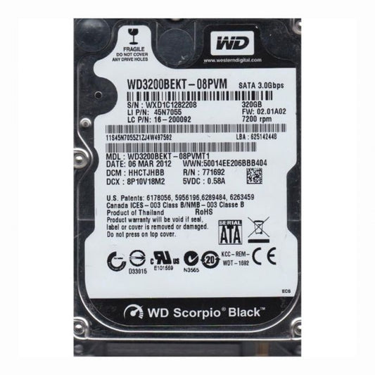 WD3200BEKT-08PVMT1 Western Digital Scorpio Black 320GB 7.2K RPM 3Gb/s SATA 512n 16MB Cache 2.5-Inch Hard Disk Drive
SKU: WD3200BEKT-08PVMT1
Weight: 3.00 lbs
Condition: Refurbished
320GB storage capacity for portable computing applications
7,200 RPM spindle speed ensures fast performance and responsiveness
3Gb/s SATA interface with 512n sector format for legacy compatibility
Compact 2.5-inch form factor with 16MB cache for efficient data