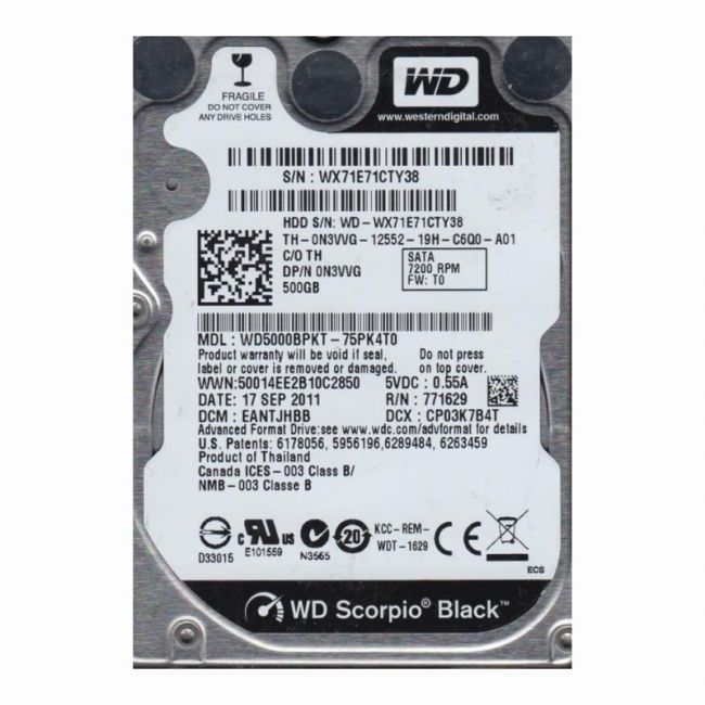 WD5000BPKT-75PK4T0 Western Digital Scorpio Black 500GB 7.2K RPM 3Gb/s SATA 16MB Cache 2.5-Inch Hard Disk Drive
SKU: WD5000BPKT-75PK4T0
Weight: 3.00 lbs
Condition: Refurbished
500GB storage capacity for reliable performance in laptops and portable systems
7,200 RPM spindle speed for fast data access and improved system responsiveness
SATA 3Gb/s interface ensures smooth data transfer
2.5-inch form factor with 16MB cache for optimized performance