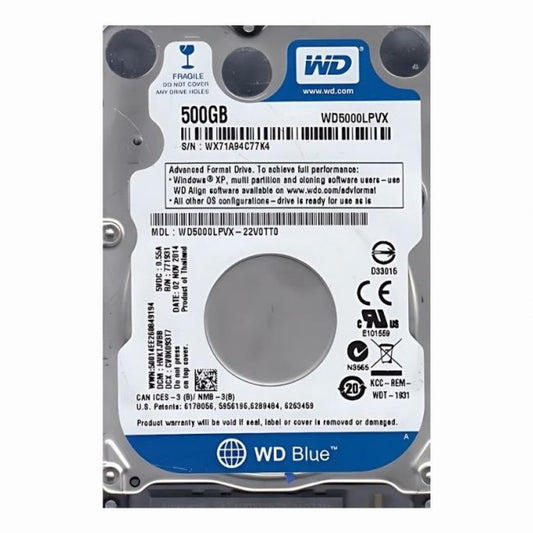 WD5000LPVX-22V0TT0 Western Digital Blue 500GB 5.4K RPM 6Gb/s SATA 512e 8MB Cache 2.5-Inch Hard Disk Drive
SKU: WD5000LPVX-22V0TT0
Weight: 3.00 lbs
Condition: Refurbished
500GB storage capacity ideal for laptops and small form factor devices
5,400 RPM speed for reliable performance in everyday tasks
6Gb/s SATA interface with 512e technology for compatibility with modern systems
2.5-inch form factor with 8MB cache for efficient data access