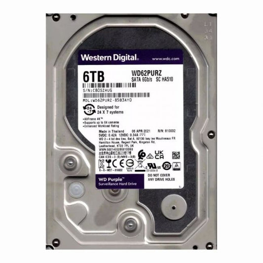 WD62PURZ Western Digital Purple 6TB 5.4K RPM 6Gb/s SATA 64MB Cache 3.5-Inch Surveillance Hard Drive
SKU: WD62PURZ
Weight: 3.00 lbs
Condition: Refurbished
6TB storage capacity designed for surveillance systems
5,400 RPM spindle speed for efficient recording and playback
64MB cache enhances data throughput for smoother performance
3.5-inch form factor ideal for large-scale surveillance setups